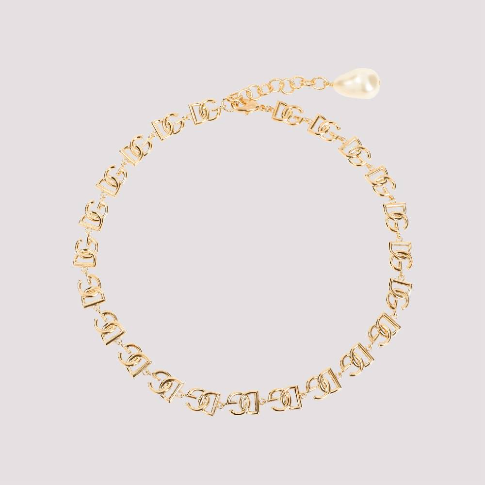 DOLCE & GABBANA  Collana Dolce & Gabbana in Ottone con Logo DG e Perle Decorative In Linea