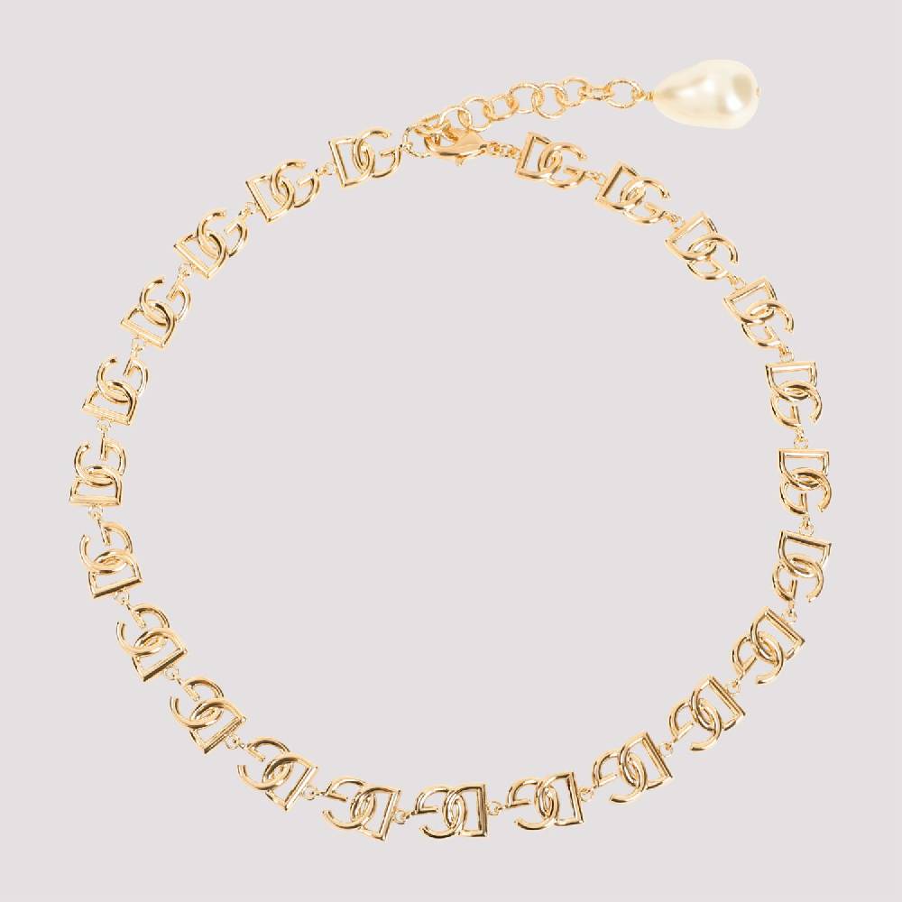 DOLCE & GABBANA  Collana Dolce & Gabbana in Ottone con Logo DG e Perle Decorative In Linea