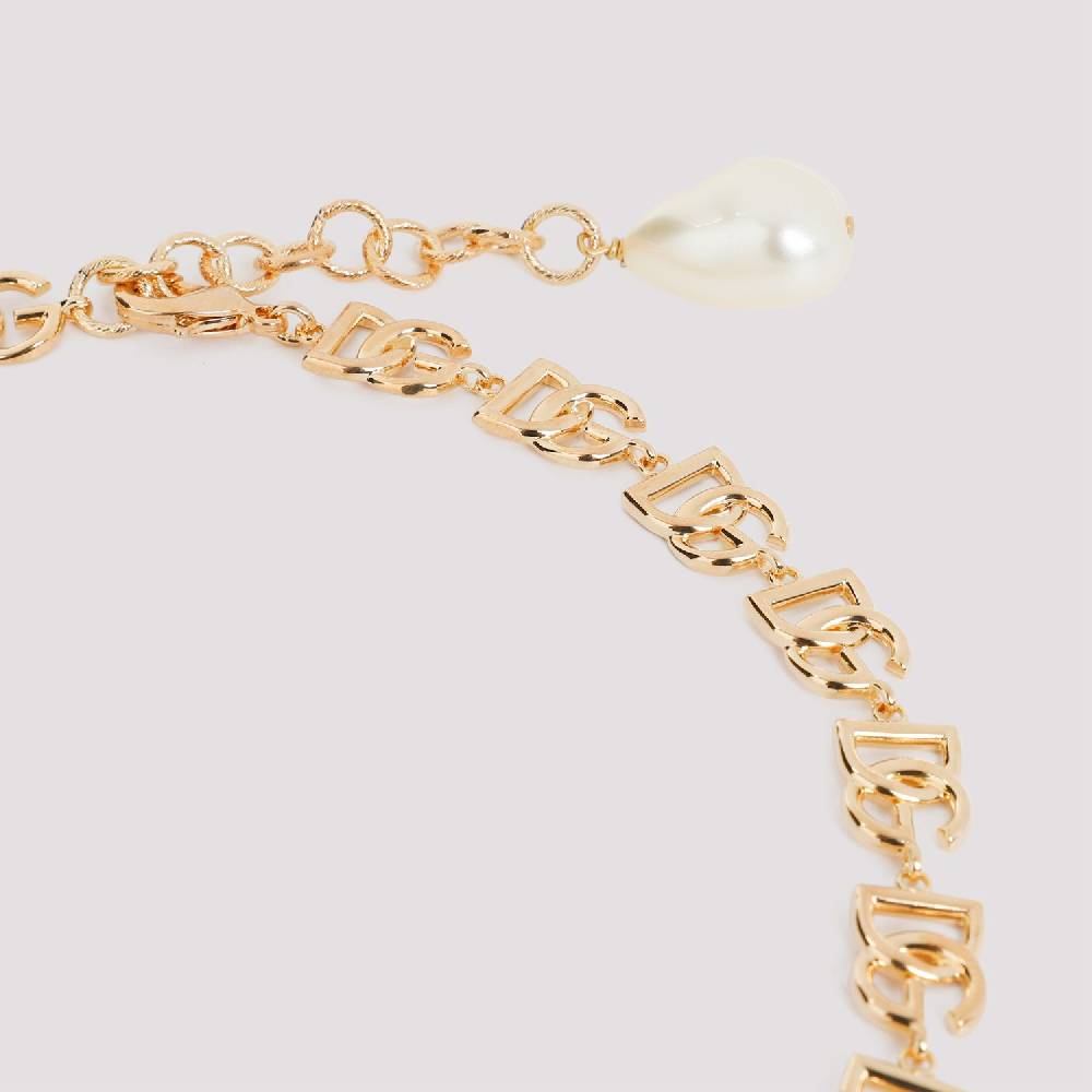 DOLCE & GABBANA  Collana Dolce & Gabbana in Ottone con Logo DG e Perle Decorative In Linea