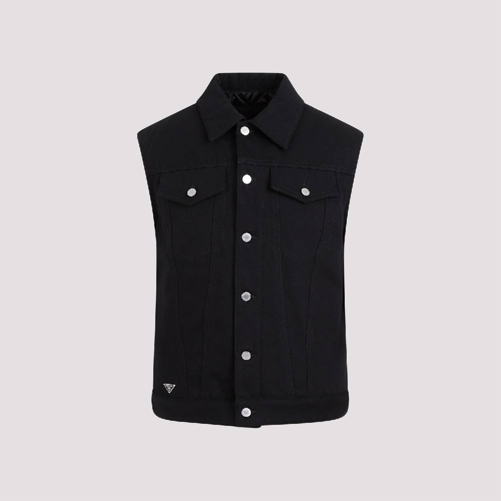 PRADA  Gilet di Jeans Nero in Cotone PRADA - Panciotto Senza Maniche Uomo Presa
