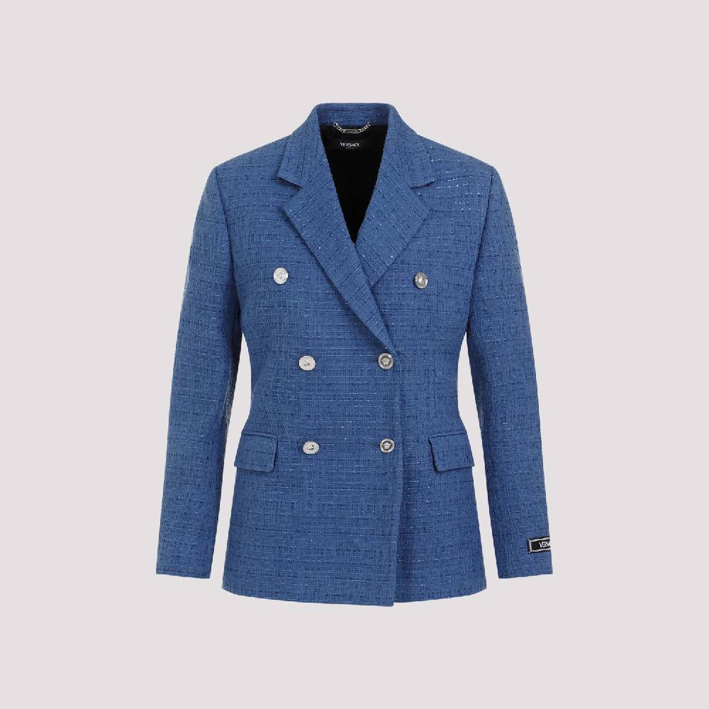 VERSACE  Blazer Tweed Cotone Blu Versace da Donna Sconto