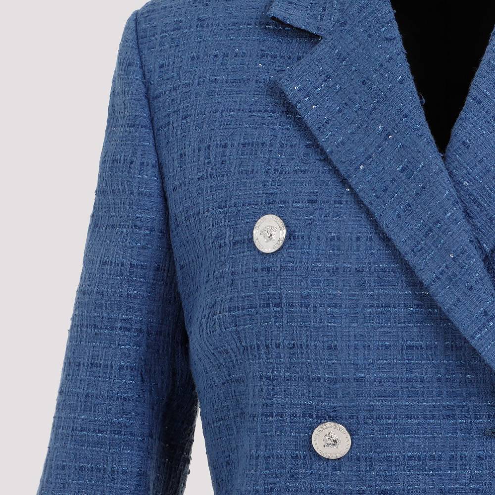 VERSACE  Blazer Tweed Cotone Blu Versace da Donna Sconto