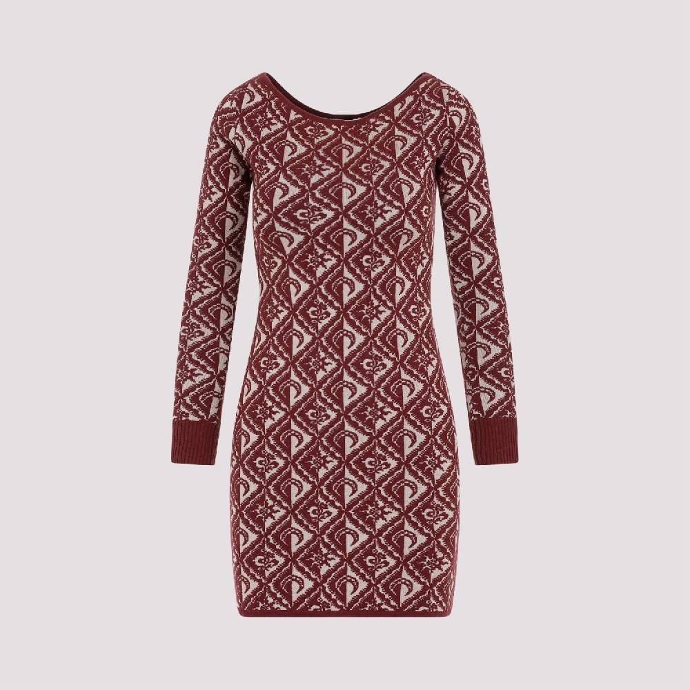 MARINE SERRE  Abito Corto Jacquard Rosso Marine Serre in Lana Economico