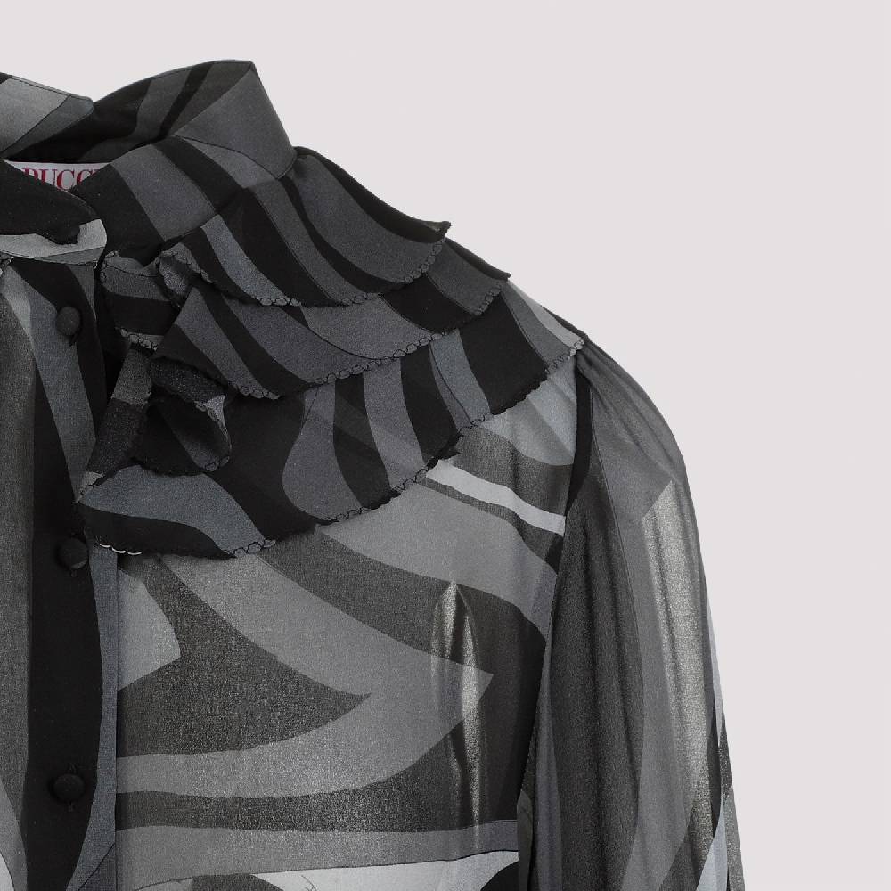 PUCCI  Camicia di Seta Nera Ruches PUCCI - Eleganza Femminile con Fantasia Ondulata Online
