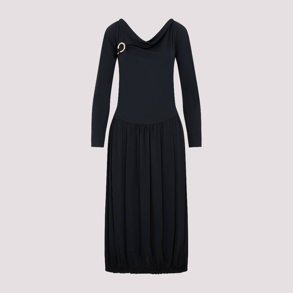 LANVIN  Abito Midi Drappeggiato Nero LANVIN con Spilla Outlet