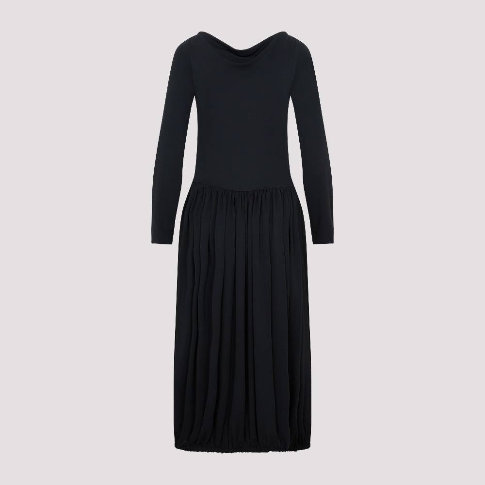 LANVIN  Abito Midi Drappeggiato Nero LANVIN con Spilla Outlet