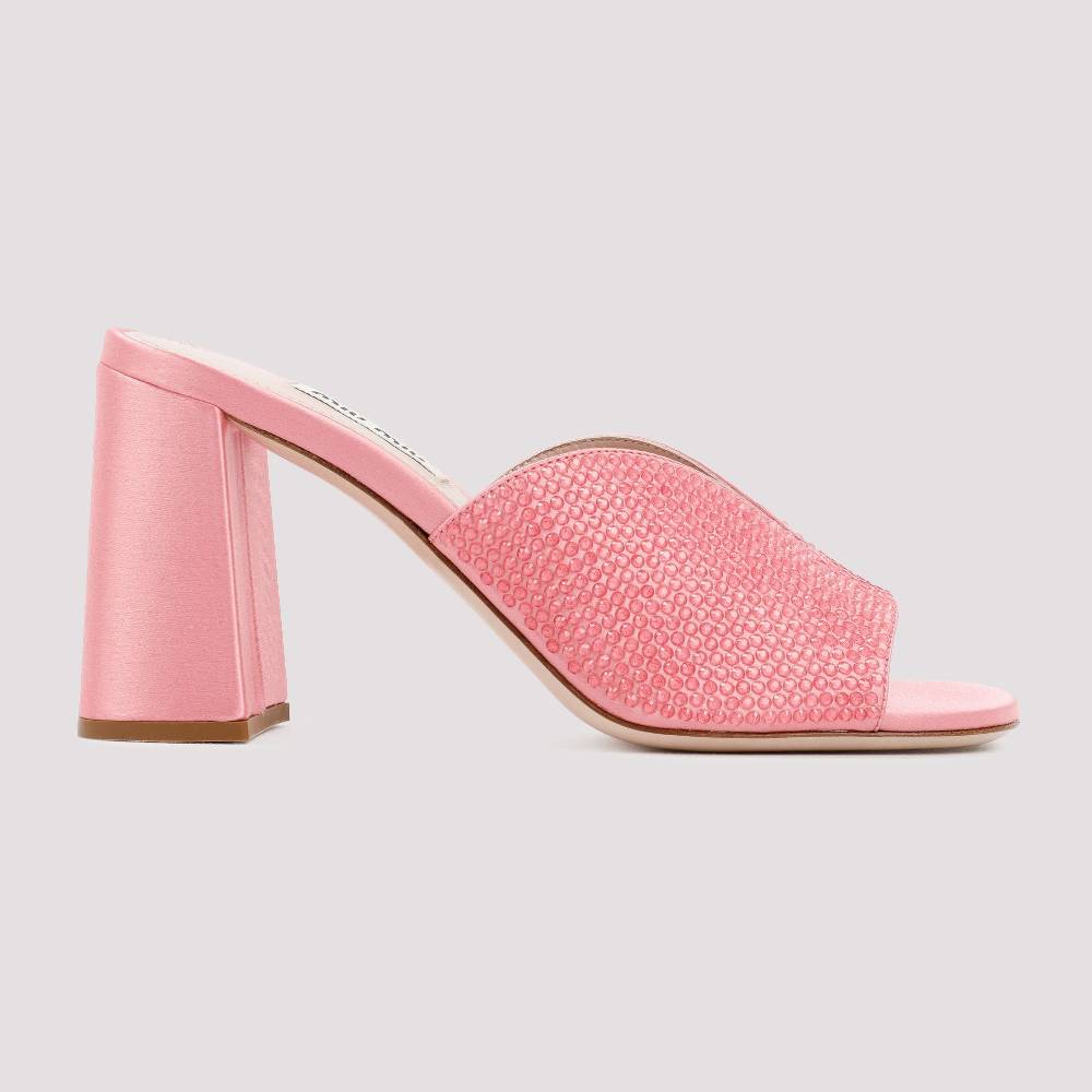 MIU MIU  Sandali MIU MIU in Raso Rosa con Tacco Largo 8,5cm I Più Venduti