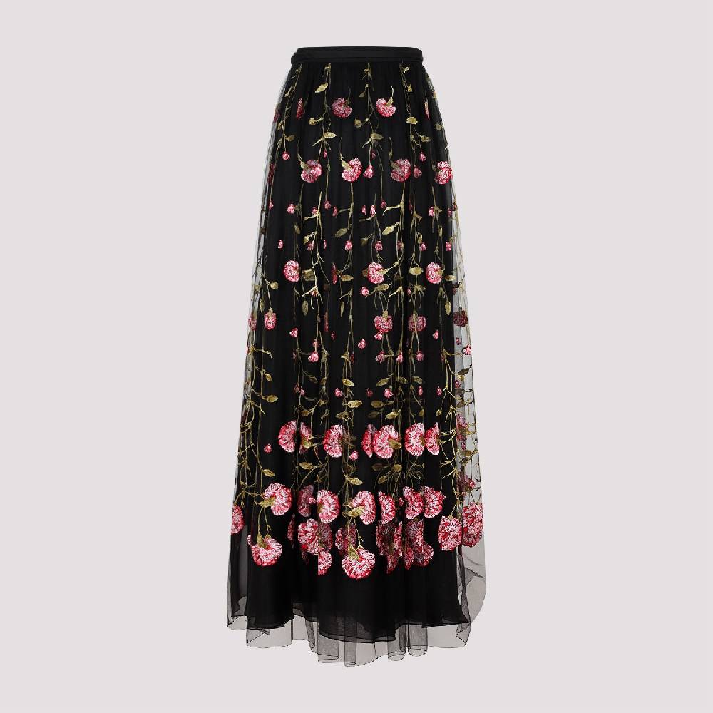 GIAMBATTISTA VALLI  Gonna Midi in Tulle Nero Ricamato con Rose di Giambattista Valli Negozio