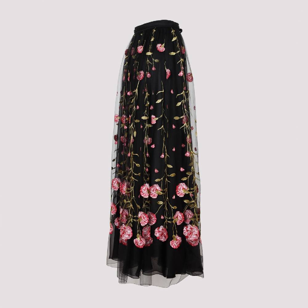 GIAMBATTISTA VALLI  Gonna Midi in Tulle Nero Ricamato con Rose di Giambattista Valli Negozio