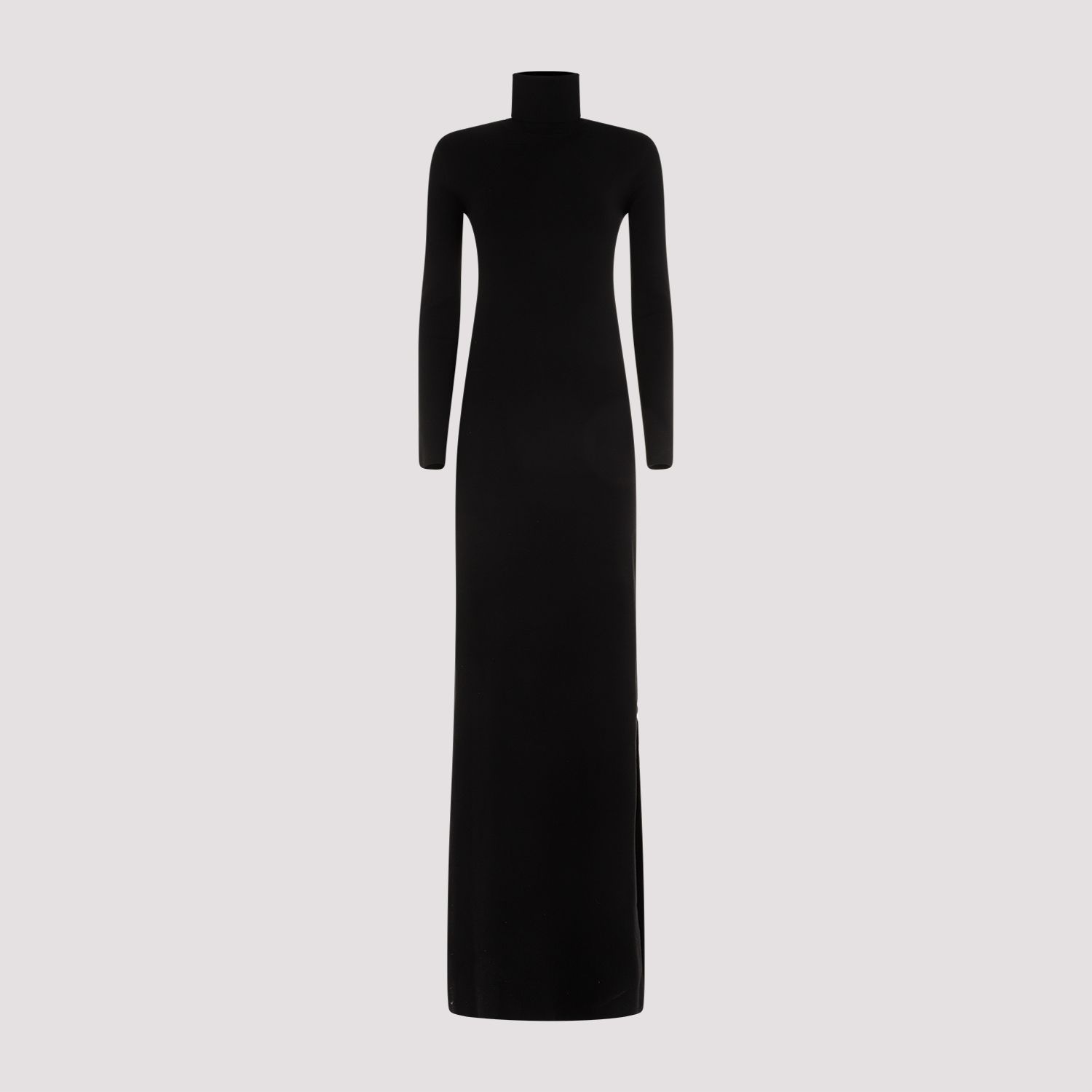 SAINT LAURENT  Abito Lungo Nero in Lana Saint Laurent Collo Alto Nuova