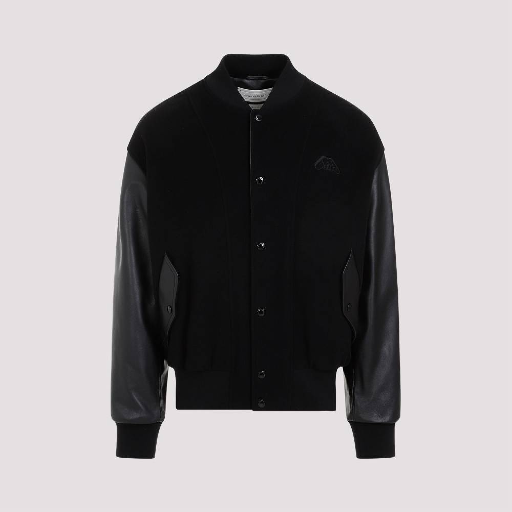 ALEXANDER MCQUEEN  Bomber Uomo Alexander McQueen in Cashmere e Pelle Nera 2025