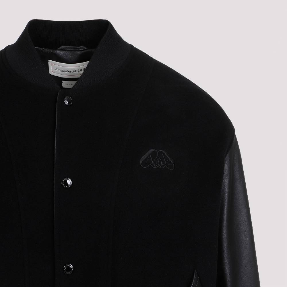 ALEXANDER MCQUEEN  Bomber Uomo Alexander McQueen in Cashmere e Pelle Nera 2025