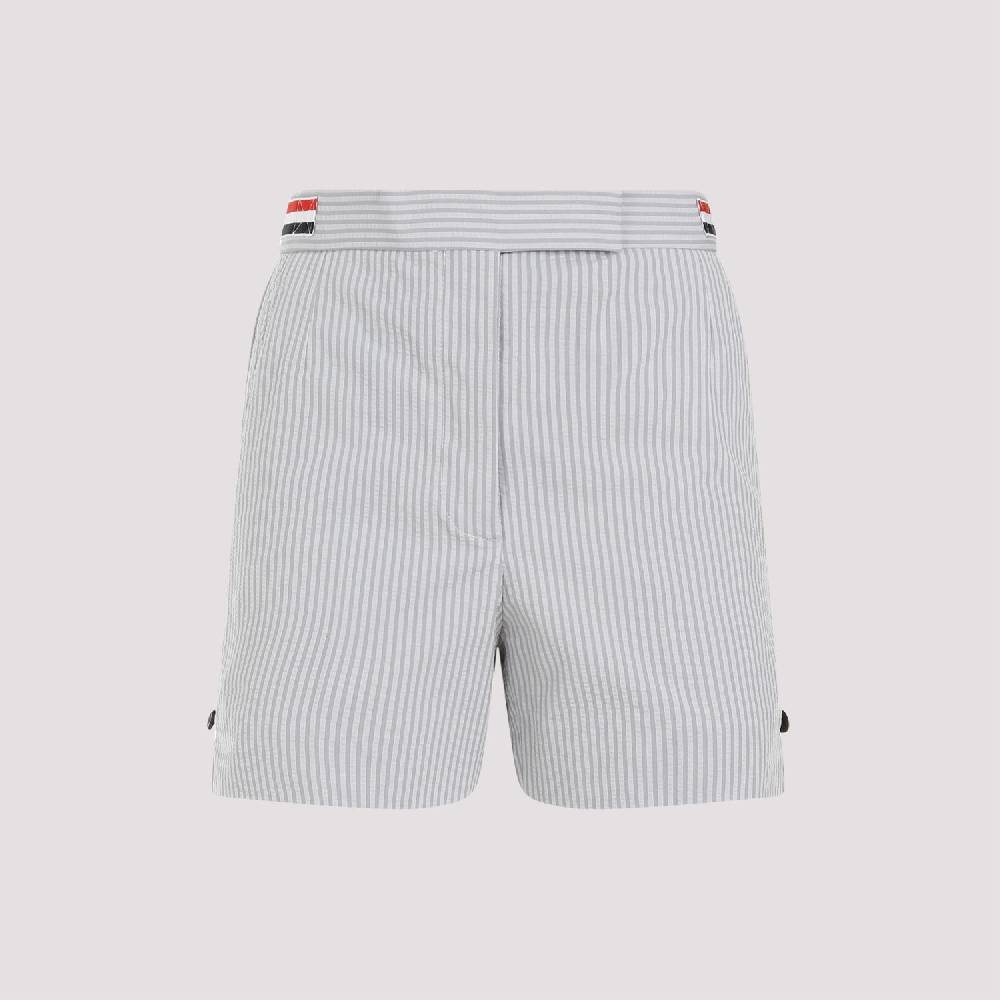 THOM BROWNE  Pantaloncini di Cotone Grigio Thom Browne con Righe Signature Promozione