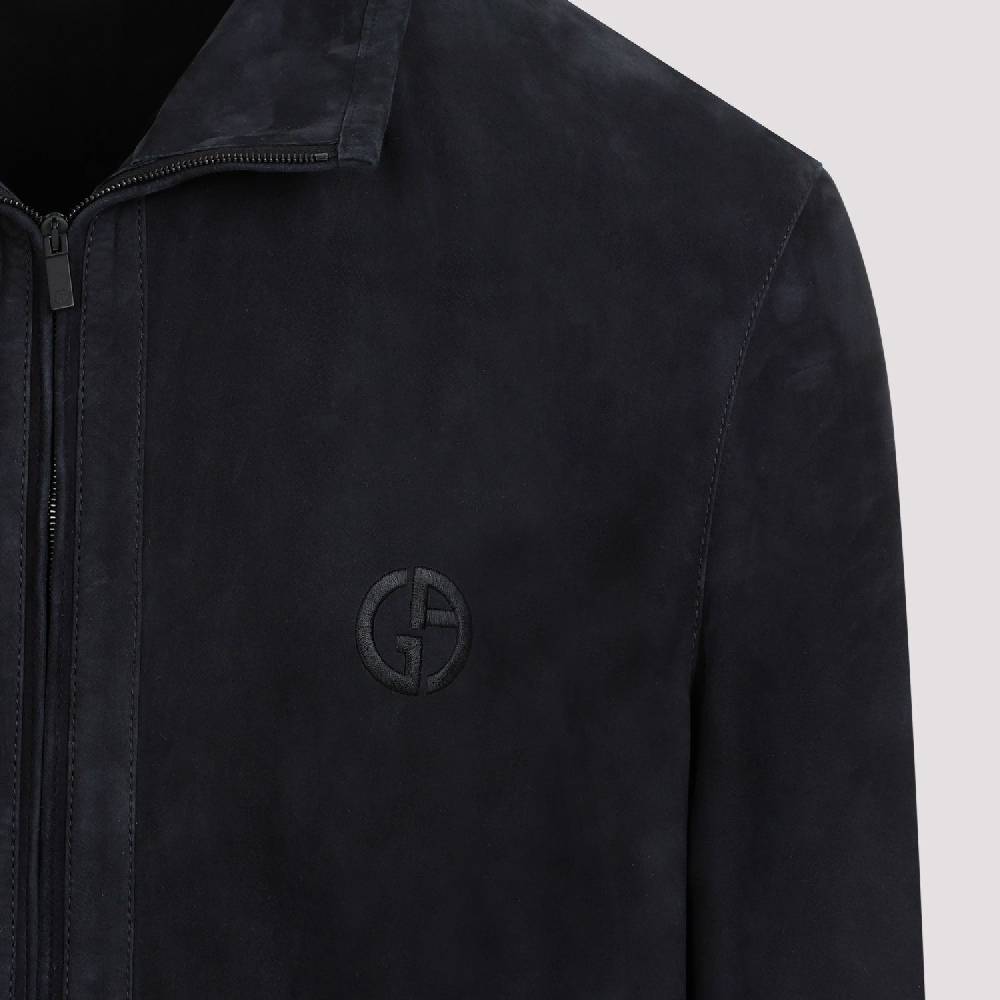 GIORGIO ARMANI  Giubbotto in Pelle Scamosciata Blu Uomo Giorgio Armani Shopping Online