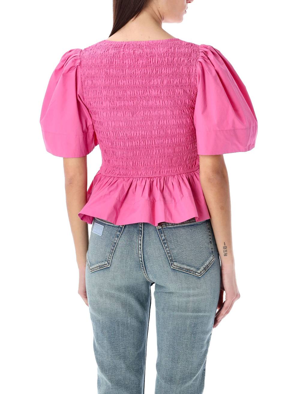 GANNI  Blusa in Cotone con Maniche a Palloncino e Peplo GANNI Presa