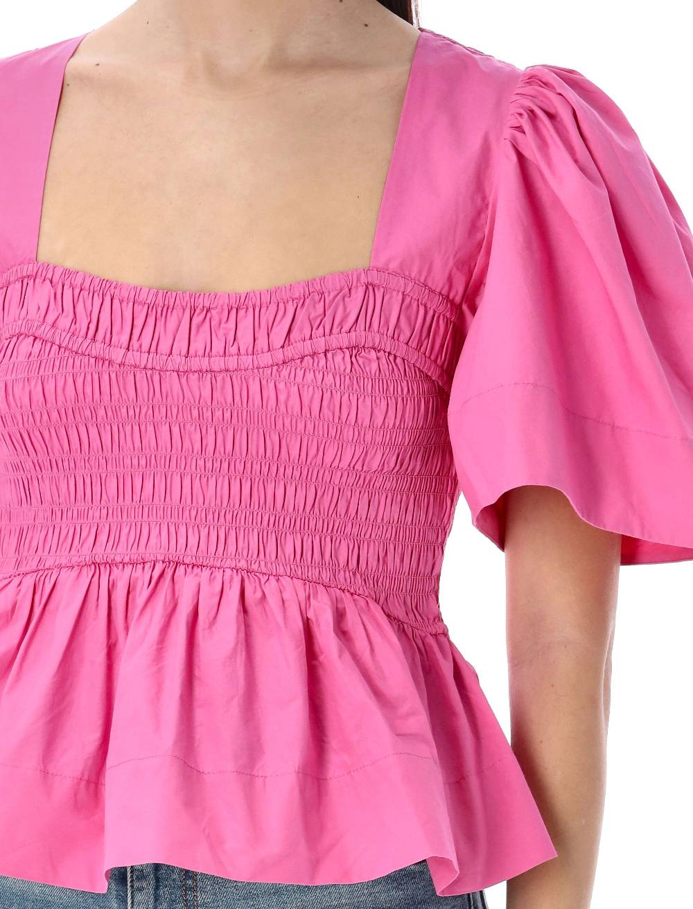 GANNI  Blusa in Cotone con Maniche a Palloncino e Peplo GANNI Presa