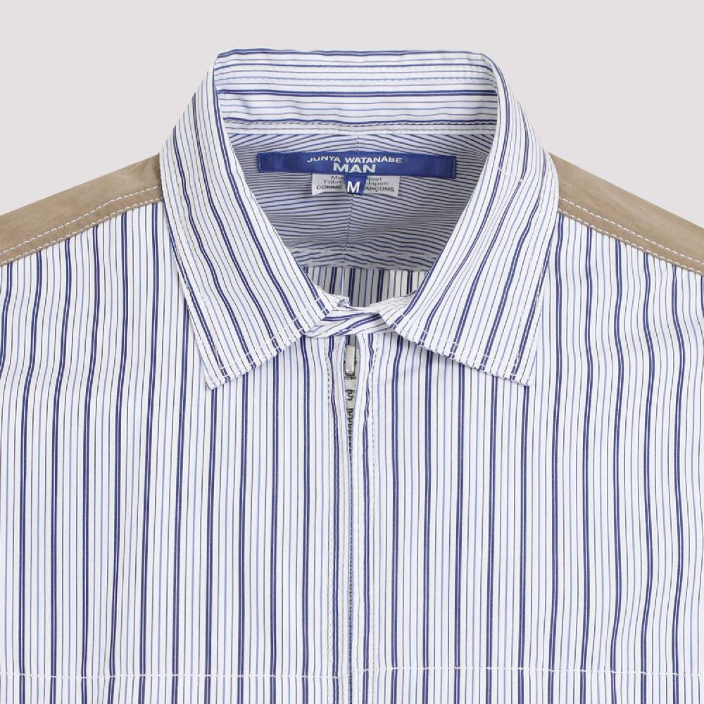 JUNYA WATANABE  Camicia in Cotone da Uomo Junya Watanabe - Bianca a Righe con Zip Sconto
