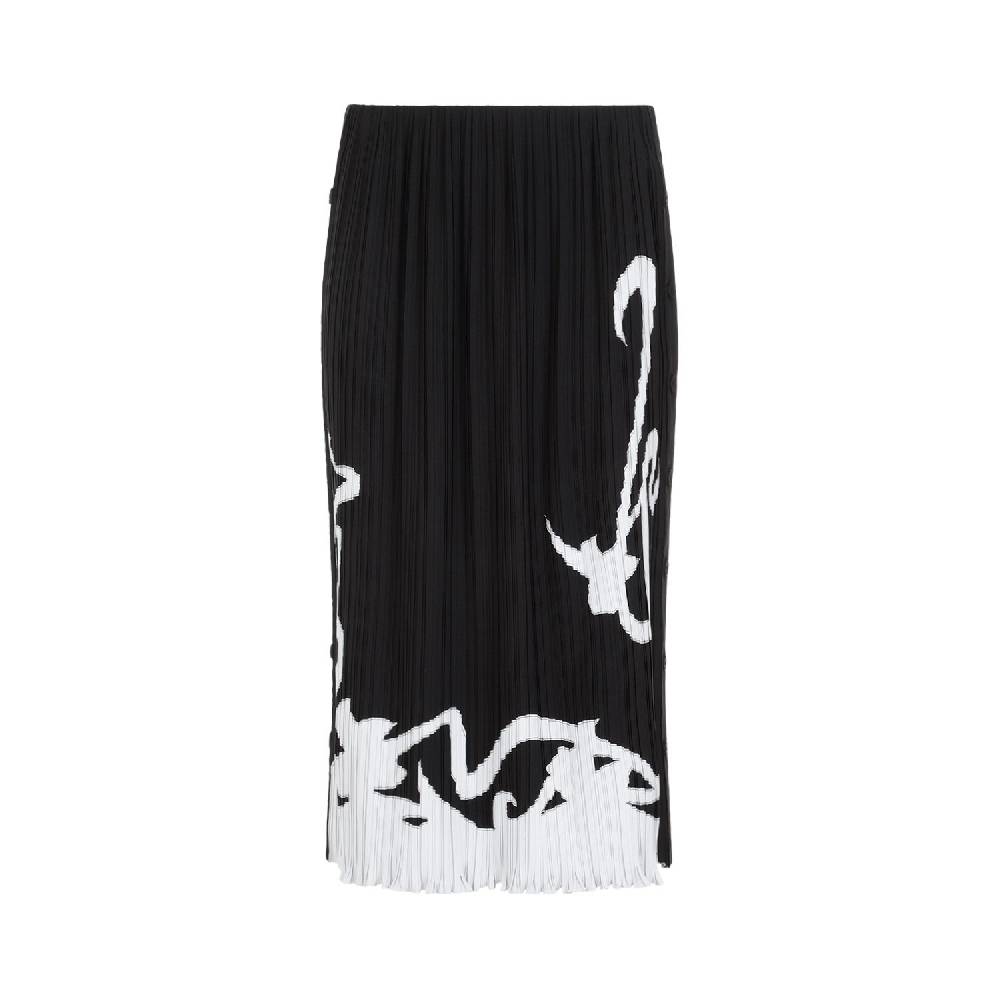 LANVIN  Gonna Midi Piegata Nera LANVIN con Motivo Geometrico