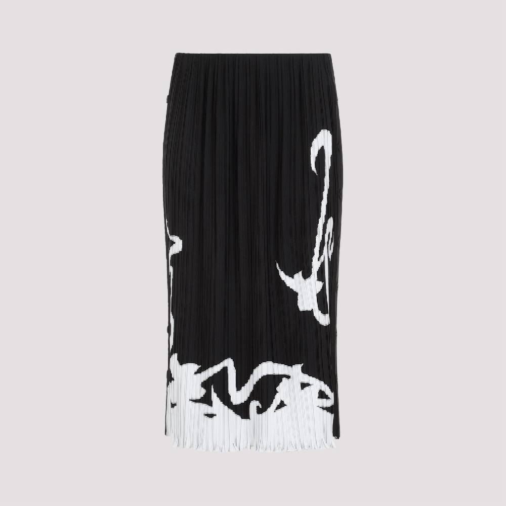 LANVIN  Gonna Midi Piegata Nera LANVIN con Motivo Geometrico In Vendita