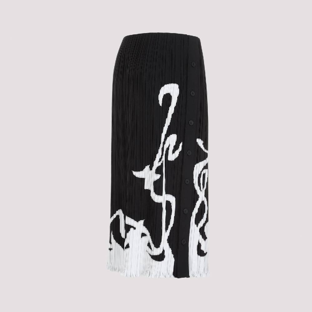 LANVIN  Gonna Midi Piegata Nera LANVIN con Motivo Geometrico In Vendita