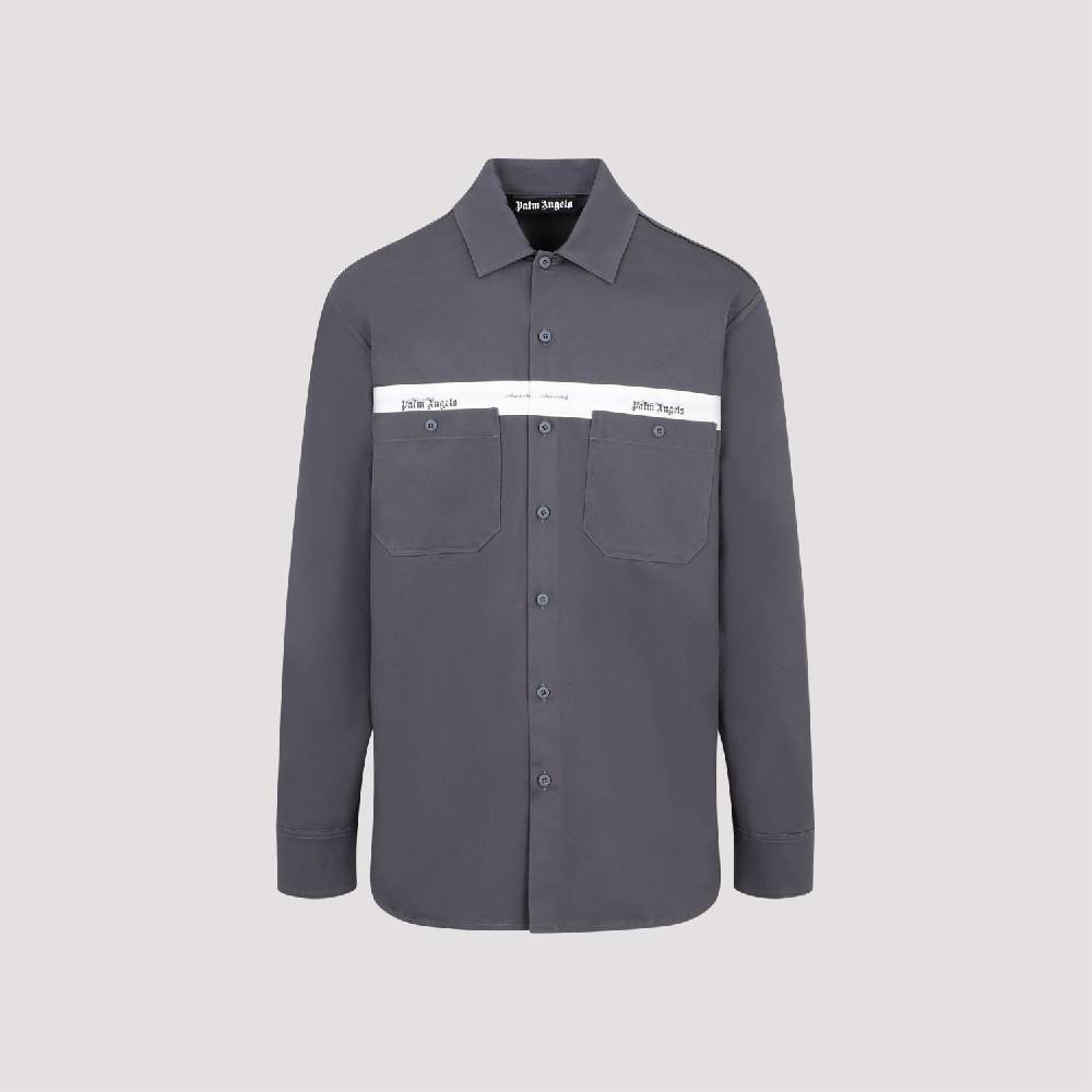 PALM ANGELS  Camicia in Cotone Antracite Palm Angels con Fascia Logo Vendita Economica