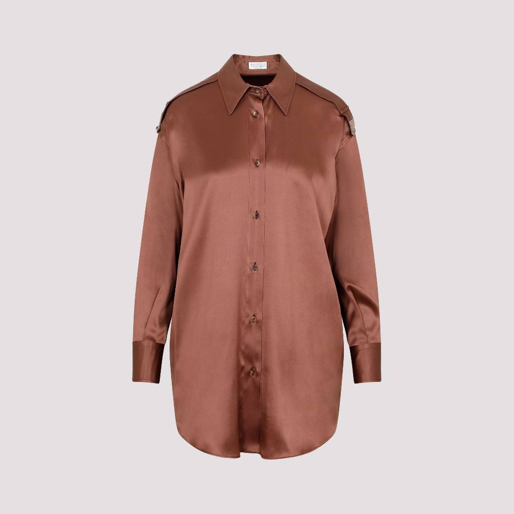 BRUNELLO CUCINELLI  Camicia Marrone in Seta Brunello Cucinelli da Donna Nuova