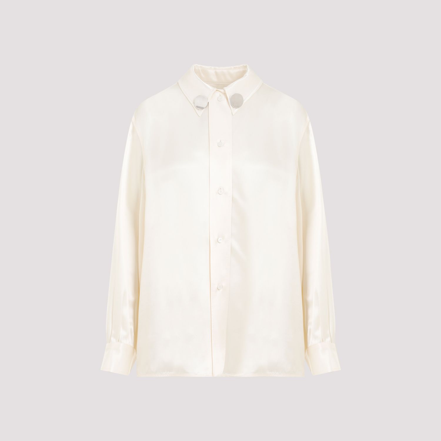 JIL SANDER  Camicia Satinata Beige Jil Sander in Viscosa con Bottoni Argento 2025