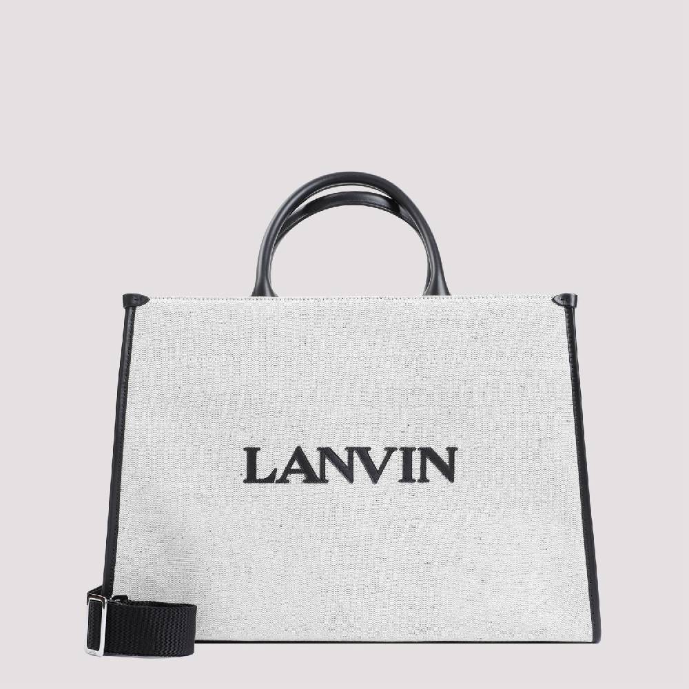 LANVIN  Borsa Shopper Lanvin in Cotone e Lino Grigio con Rifiniture in Pelle Qualità