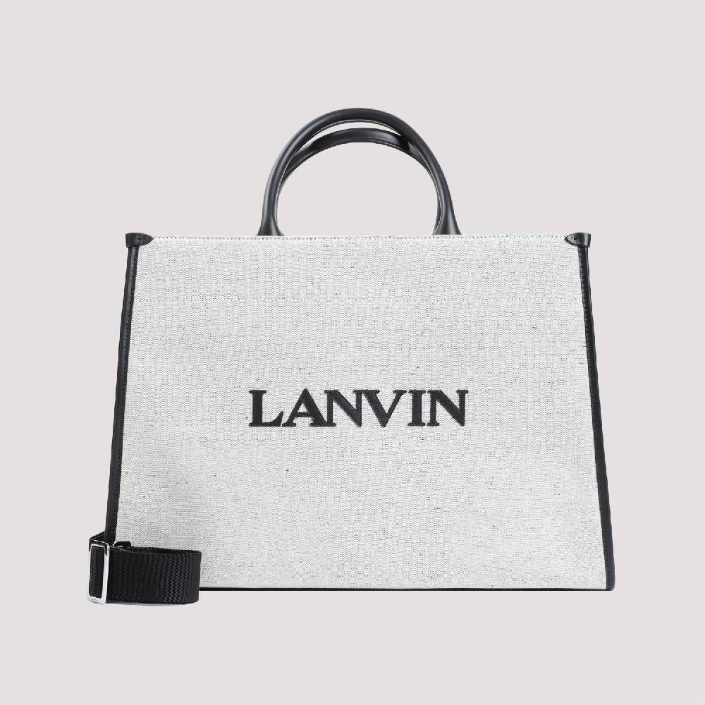 LANVIN  Borsa Shopper Lanvin in Cotone e Lino Grigio con Rifiniture in Pelle Qualità