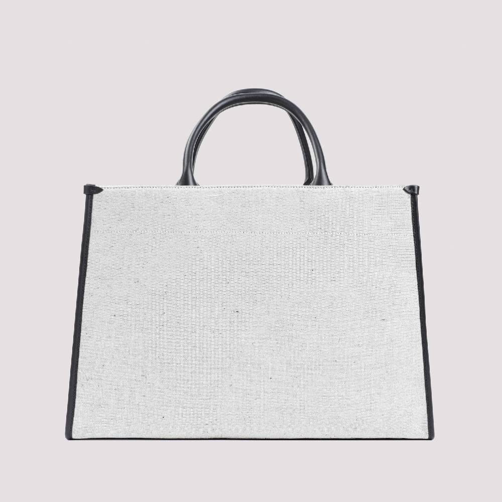 LANVIN  Borsa Shopper Lanvin in Cotone e Lino Grigio con Rifiniture in Pelle Qualità