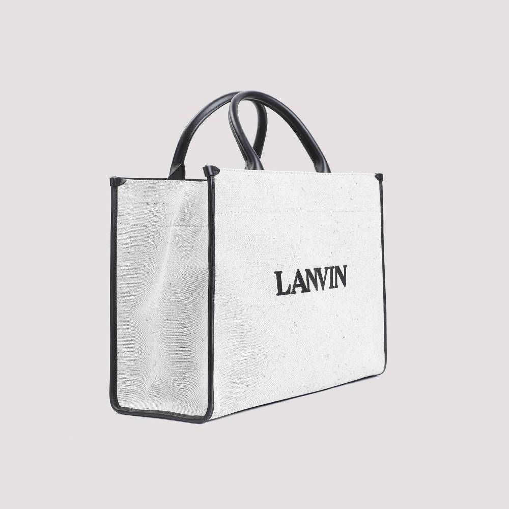 LANVIN  Borsa Shopper Lanvin in Cotone e Lino Grigio con Rifiniture in Pelle Qualità