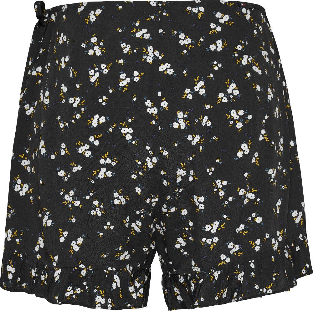 TOMMY JEANS  Shorts Avvolgenti Neri a Fiori Tommy Jeans con Volant Moda