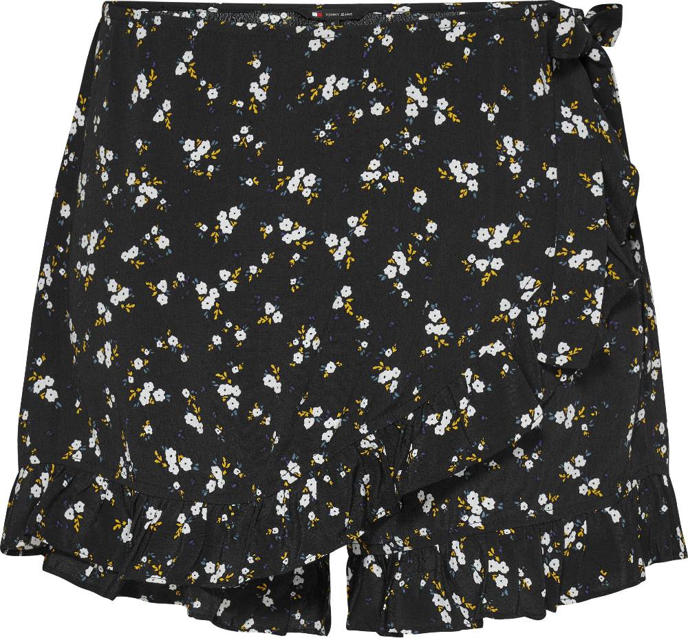TOMMY JEANS  Shorts Avvolgenti Neri a Fiori Tommy Jeans con Volant Moda