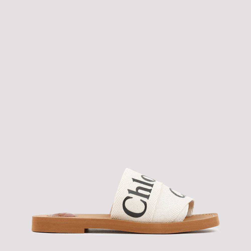 CHLOÉ  Sandali Chloé Woody Bianchi in Lino con Punta Aperta Fino Al -60%
