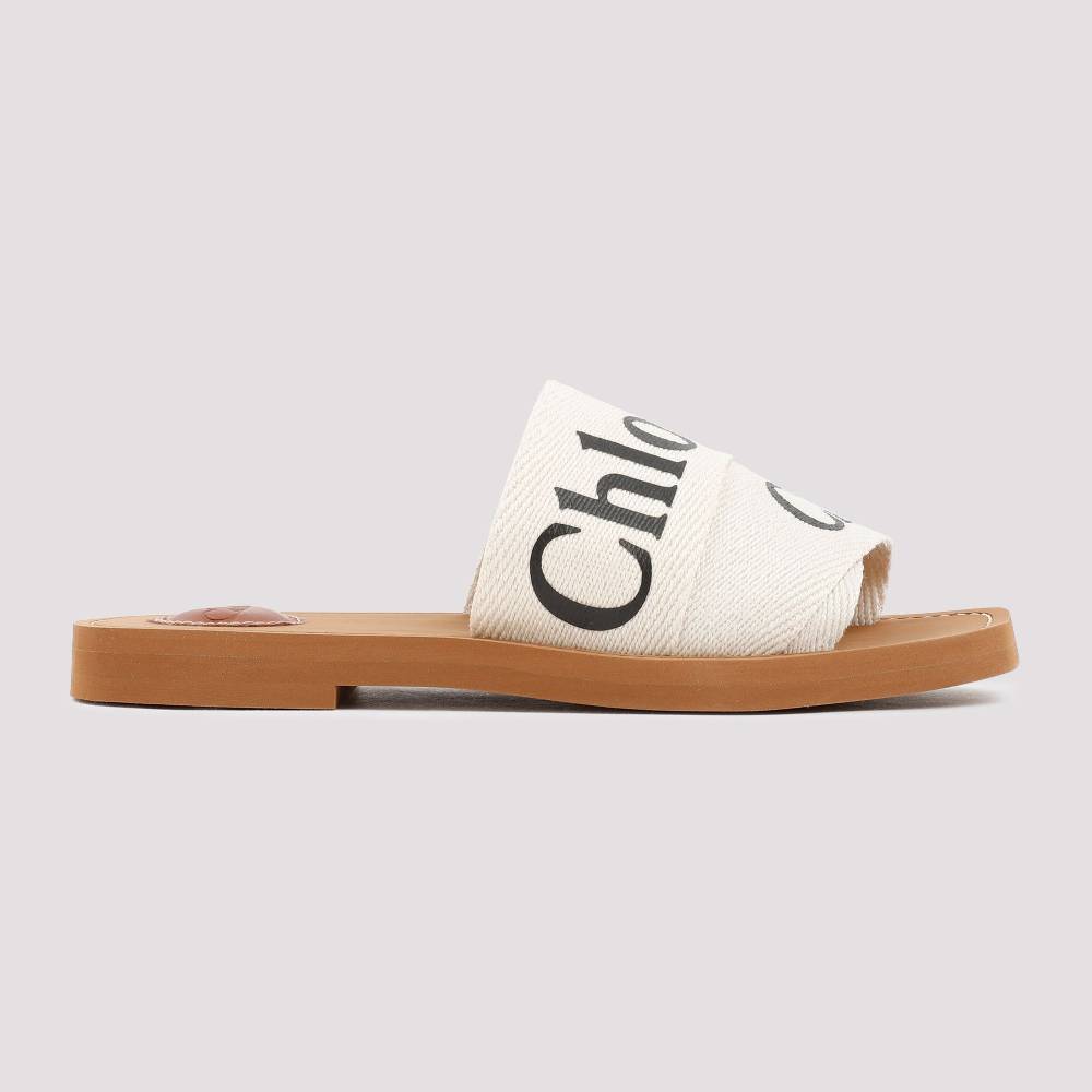 CHLOÉ  Sandali Chloé Woody Bianchi in Lino con Punta Aperta Fino Al -60%
