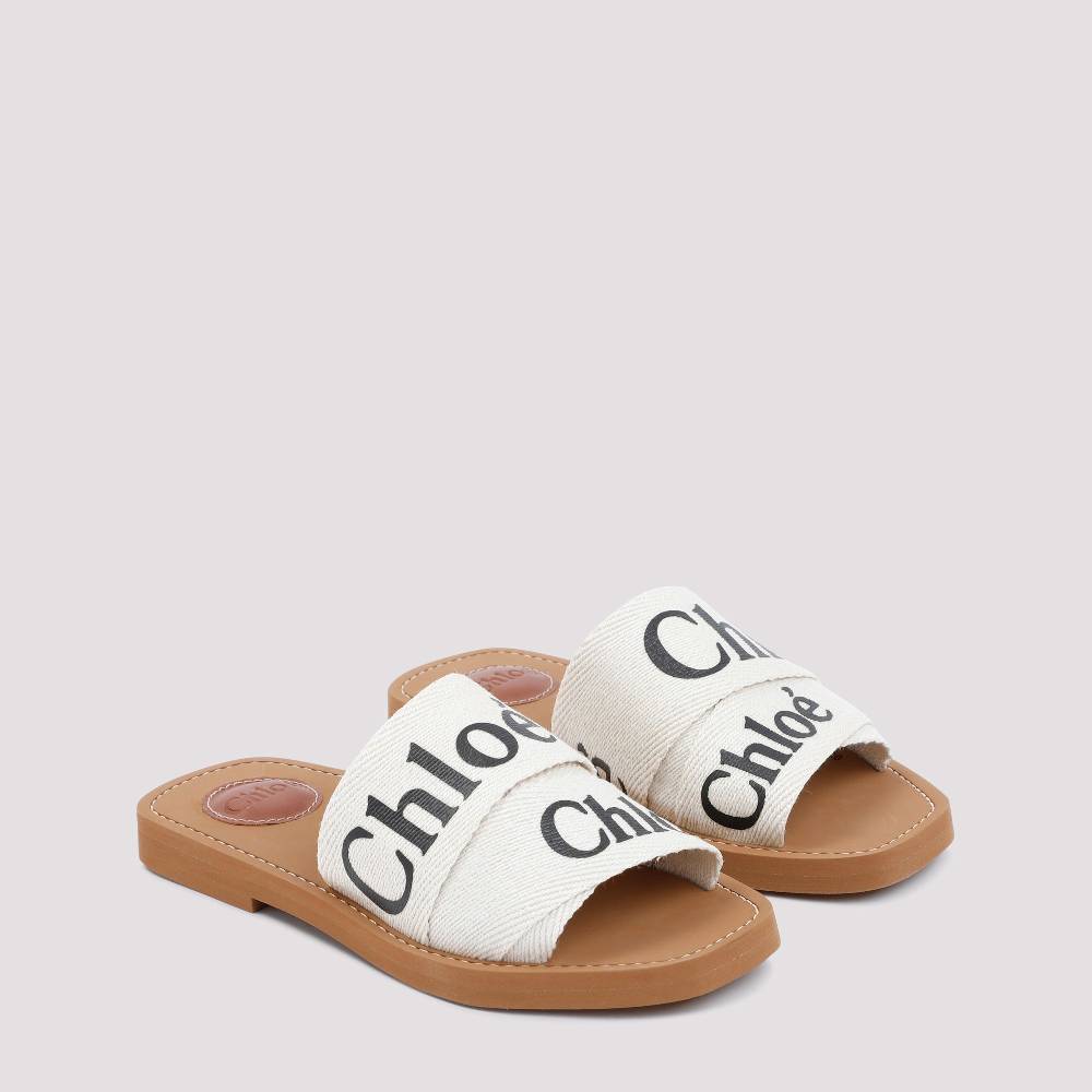 CHLOÉ  Sandali Chloé Woody Bianchi in Lino con Punta Aperta Fino Al -60%