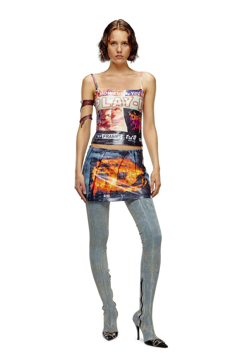 DIESEL  Gonna Piegata Multicolore Diesel - Abbigliamento in Poliestere da Donna Shopping Online