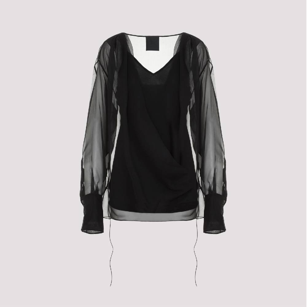 GIVENCHY  Camicia Nera in Seta Drappeggiata Givenchy con Lacci Laterali Hotsell