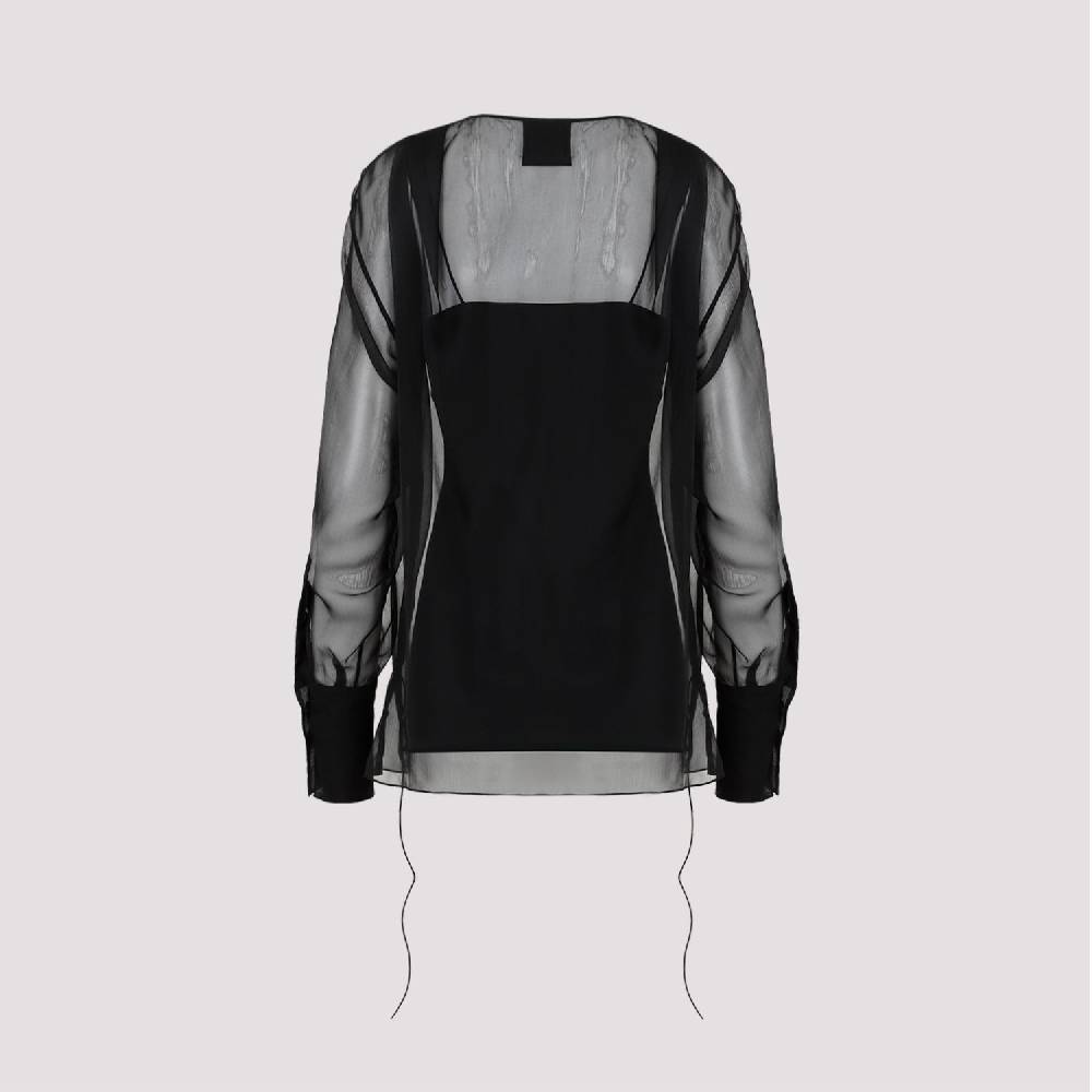 GIVENCHY  Camicia Nera in Seta Drappeggiata Givenchy con Lacci Laterali Hotsell