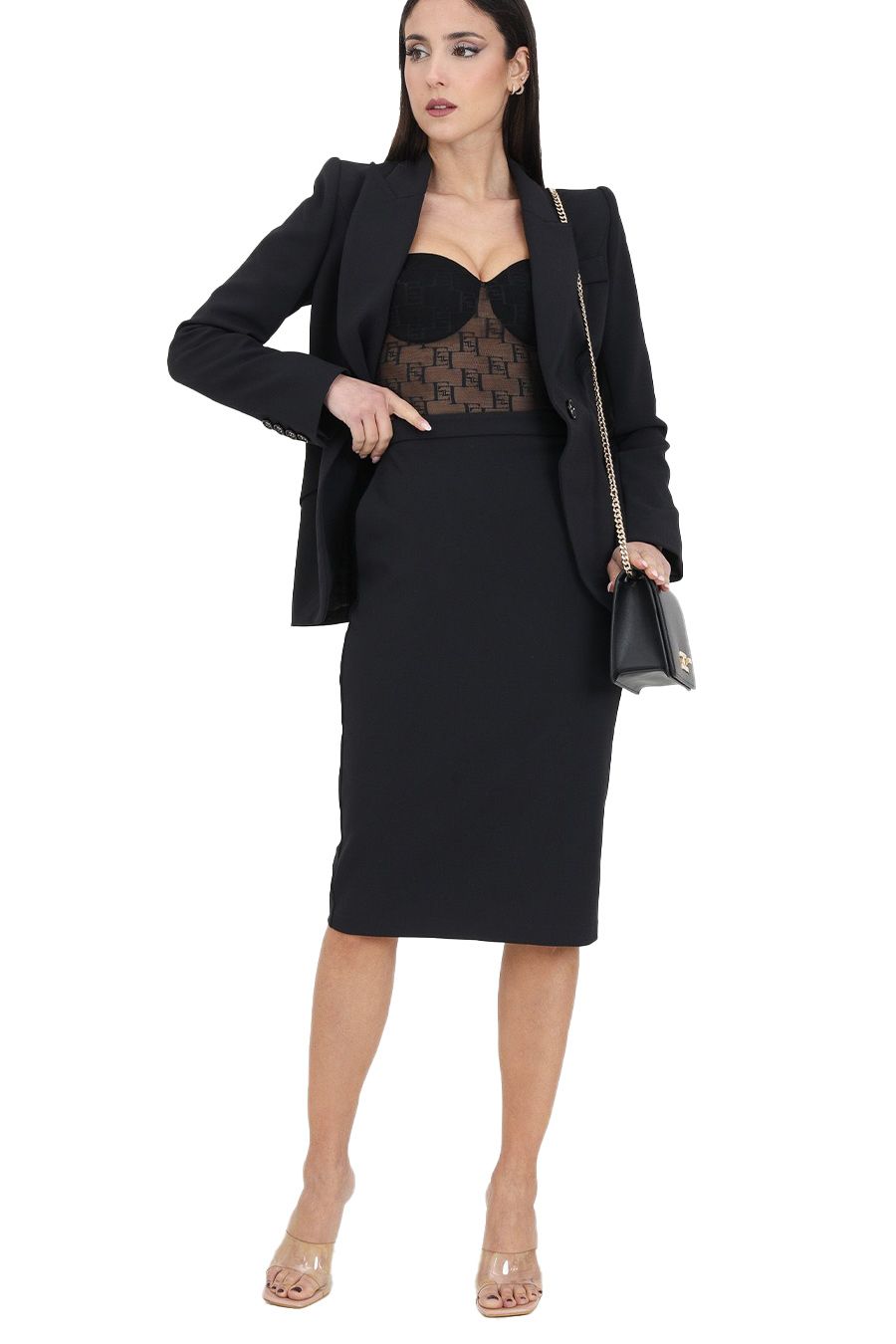 ELISABETTA FRANCHI  Gonna Nera in Poliestere Elisabetta Franchi da Donna Presa