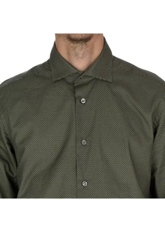 MASTRICAMICIAI | CAMICIA LUCA COTONE MICRO PATTERN VERDE Nuovo