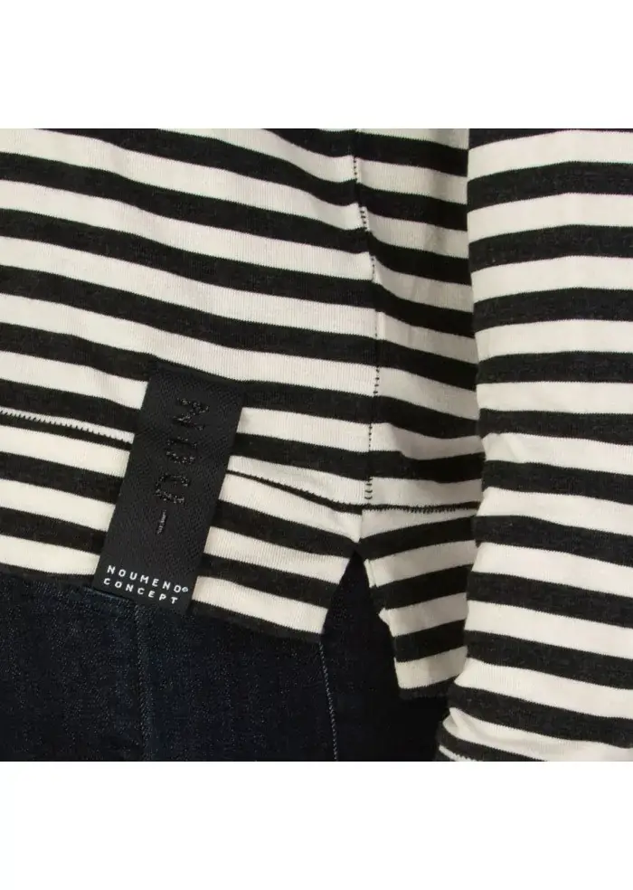 NOUMENO CONCEPT | MAGLIETTA LUNGA A RIGHE NERO BIANCO PANNA Pezzi Unici