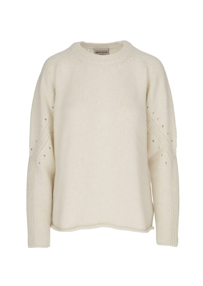 SEMICOUTURE | MAGLIONE DETTAGLI TRAFORATI BIANCO PANNA Moda