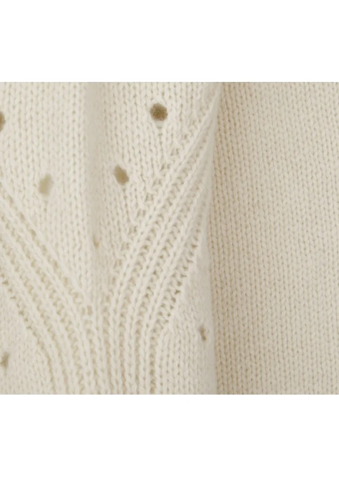SEMICOUTURE | MAGLIONE DETTAGLI TRAFORATI BIANCO PANNA Moda