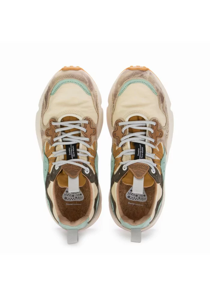 FLOWER MOUNTAIN | SNEAKERS YAMANO 3 PELLE BEIGE AZZURRO Vendita Calda