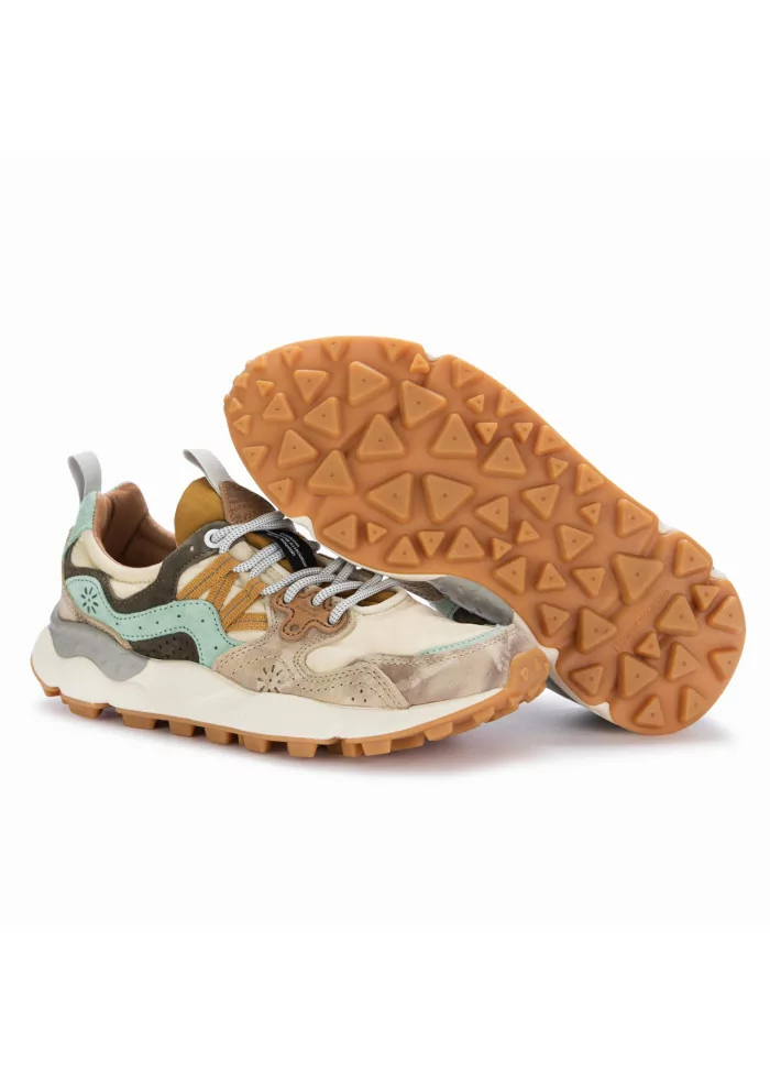 FLOWER MOUNTAIN | SNEAKERS YAMANO 3 PELLE BEIGE AZZURRO Vendita Calda