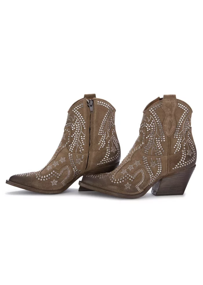 JUICE | STIVALETTI WESTERN CAMOSCIO STRASS MARRONE Vendita calda