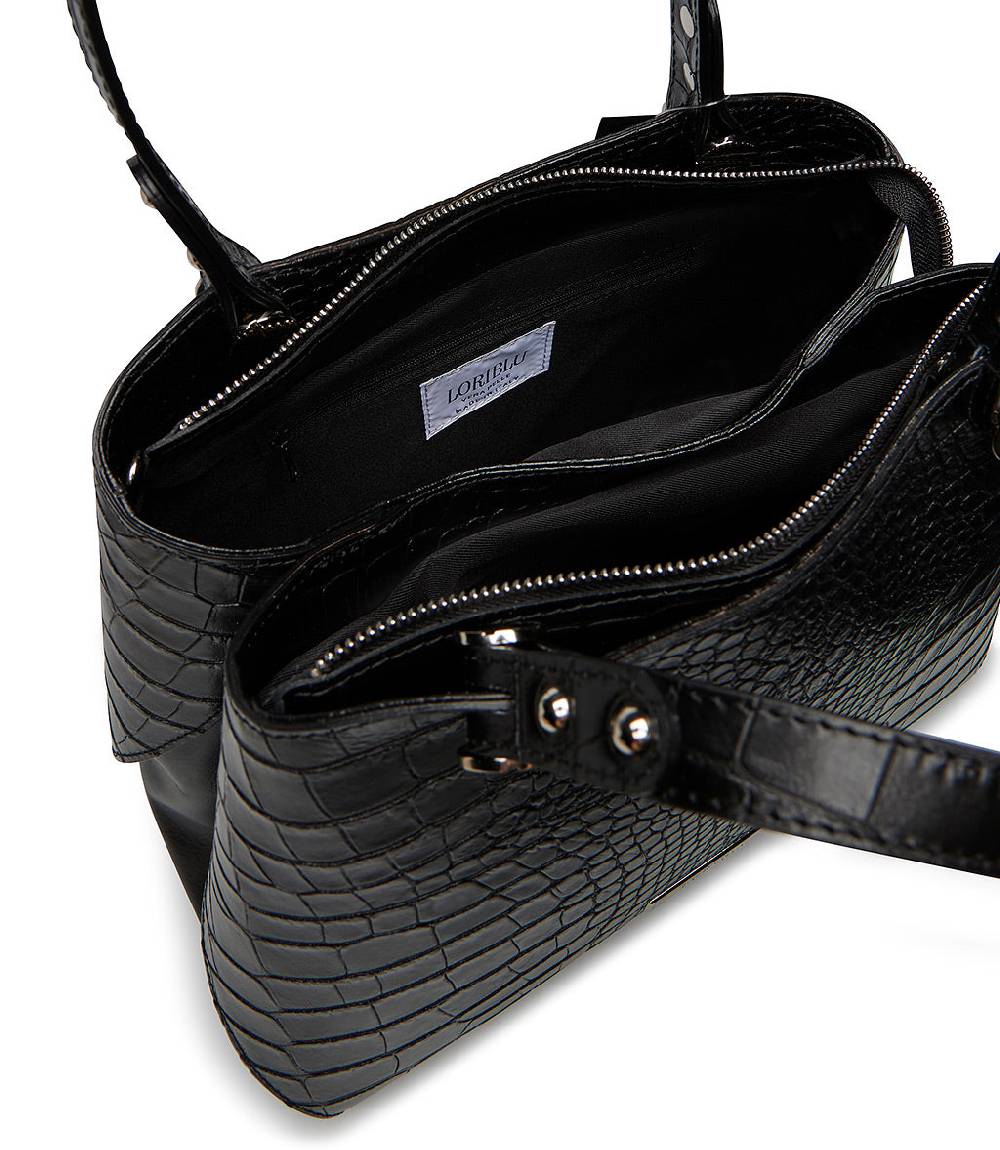 Loriblu Borsa nera in pelle stampa cocco In Saldo