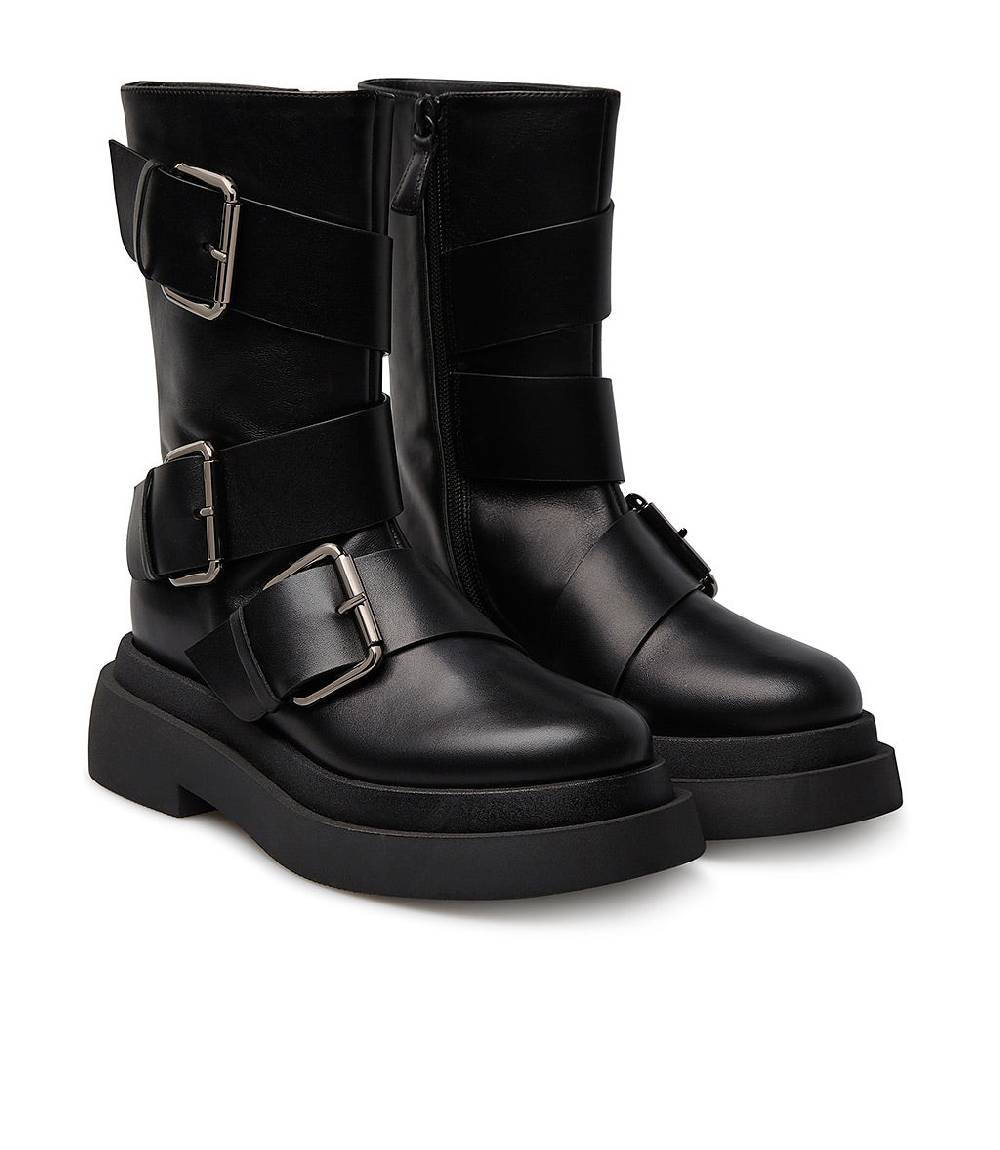 Loriblu Stivaletto in vitello nero con cinturini Fino al 50% di sconto
