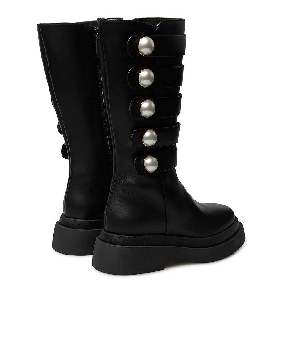 Loriblu Stivale in vitello nero con cinturini e borchie perla Fino al 60% di sconto